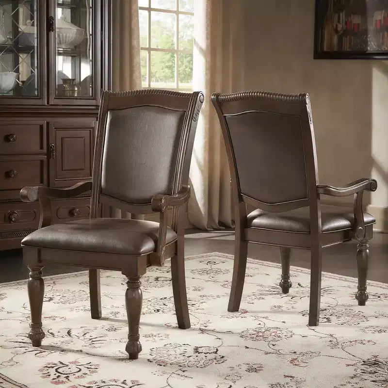 Chaises de salle à manger Torrin en similicuir marron avec accoudoirs (lot de 2) - Cerisier - iNSPIREQ