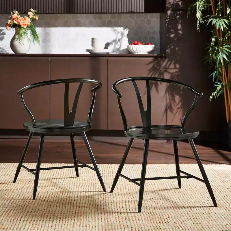 Chaise d'appoint en métal Norfolk Wishbone Back avec assise en bois (lot de 2) - iNSPIREQ