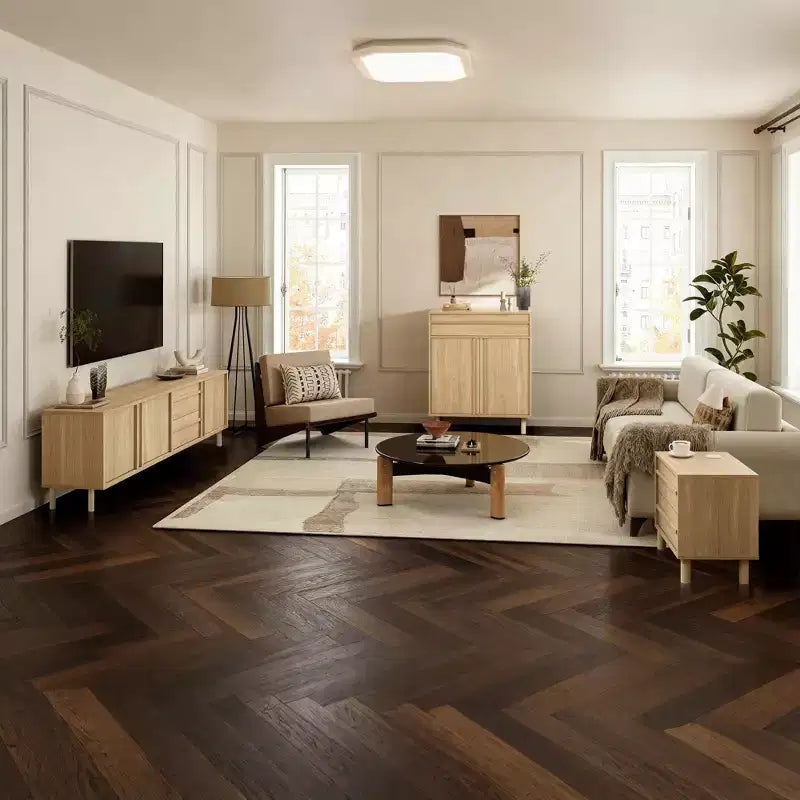 LuxenHome Petit buffet de rangement de 80 cm, Armoire d'appoint en chêne pour salon, salle à manger ou entrée Chêne noisette