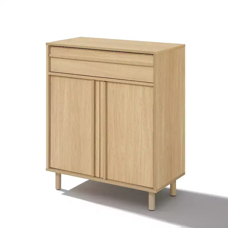 LuxenHome Petit buffet de rangement de 80 cm, Armoire d'appoint en chêne pour salon, salle à manger ou entrée Chêne noisette