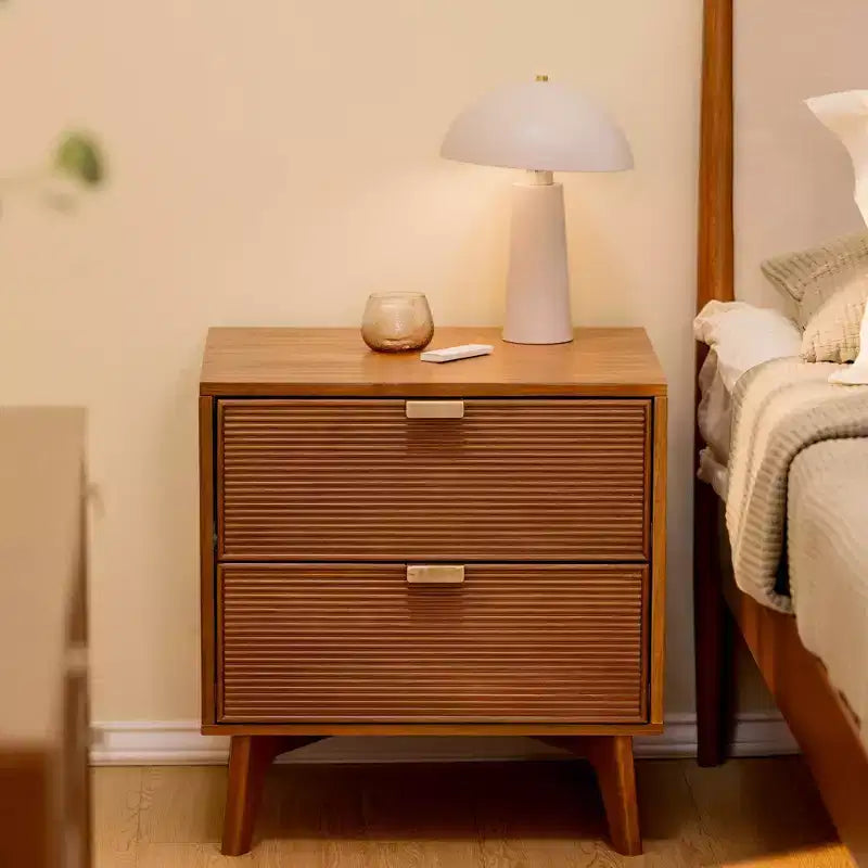 Table de chevet Linea Tambour 2 tiroirs avec poignée en laiton
