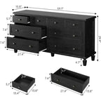 Commode à 8 tiroirs pour chambre à coucher, meuble TV vintage de 59 po avec poignées sculptées et pieds fuselés, commode en bois avec grande capacité de rangement