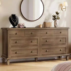 Commode à 8 tiroirs pour chambre à coucher, meuble TV vintage de 59 po avec poignées sculptées et pieds fuselés, commode en bois avec grande capacité de rangement