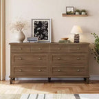 Commode à 8 tiroirs pour chambre à coucher, meuble TV vintage de 59 po avec poignées sculptées et pieds fuselés, commode en bois avec grande capacité de rangement