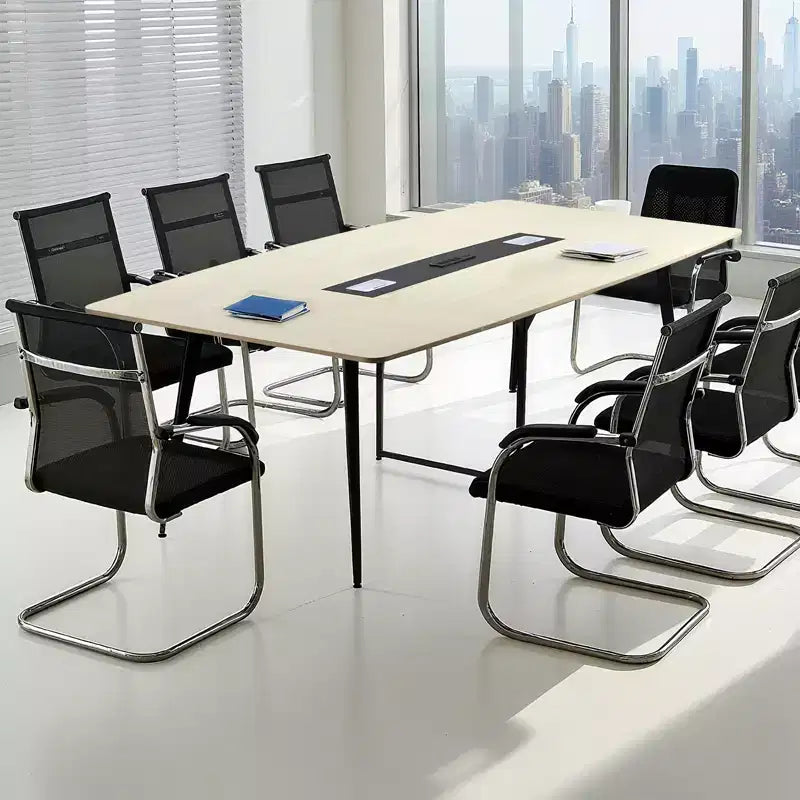Table de conférence VEVOR, table de réunion de bureau en forme de bateau de 2,4 m avec station de recharge pour 10 personnes, bureau de réunion moderne en forme de bateau avec pieds en métal, beige