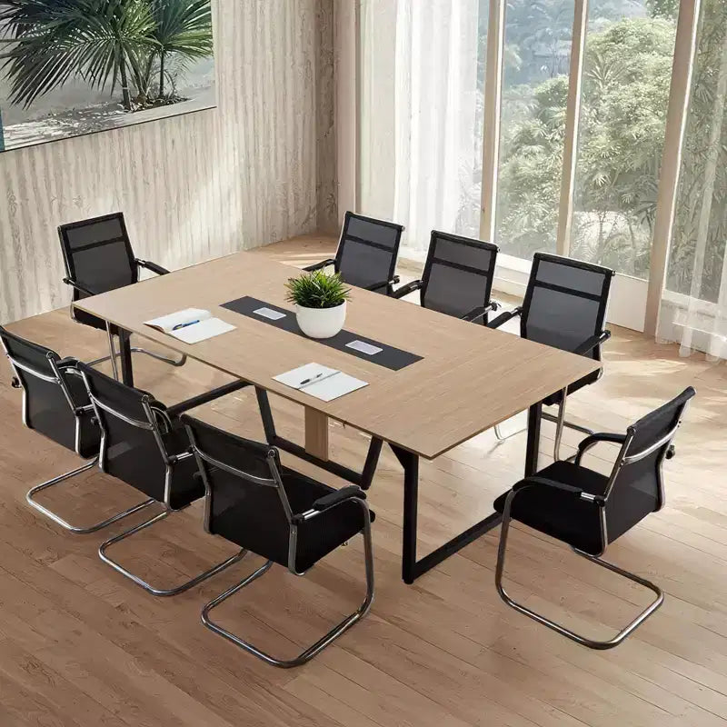 Table de conférence VEVOR, table de réunion de bureau de 2,4 m pour 10 personnes, bureau de séminaire rectangulaire moderne avec pieds en métal, grande table de réunion pour le bureau, marron