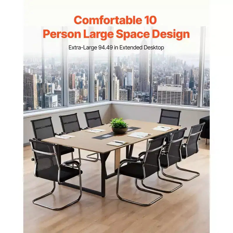 Table de conférence VEVOR, table de réunion de bureau de 2,4 m pour 10 personnes, bureau de séminaire rectangulaire moderne avec pieds en métal, grande table de réunion pour le bureau, marron