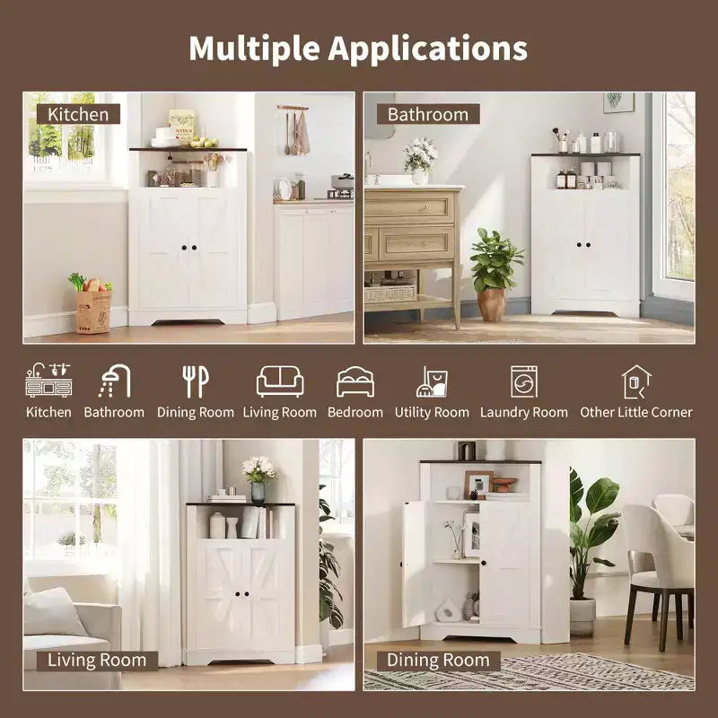 64.8 Grande Armoire d'Angle de Ferme avec 4 Portes et 5 Étagères de Rangement, Armoire de Rangement de Ferme avec Design de Porte de Grange