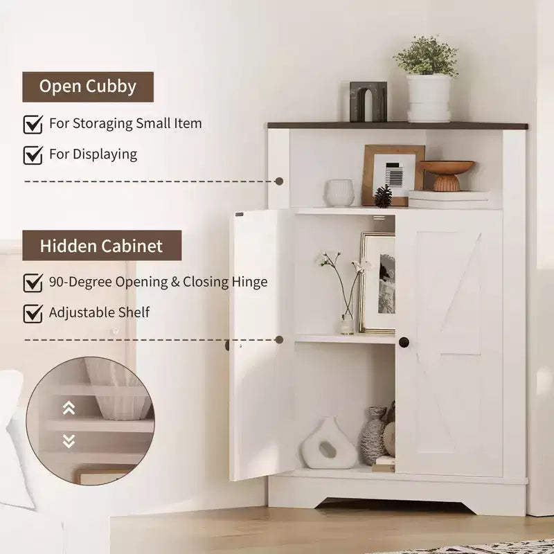 64.8 Grande Armoire d'Angle de Ferme avec 4 Portes et 5 Étagères de Rangement, Armoire de Rangement de Ferme avec Design de Porte de Grange