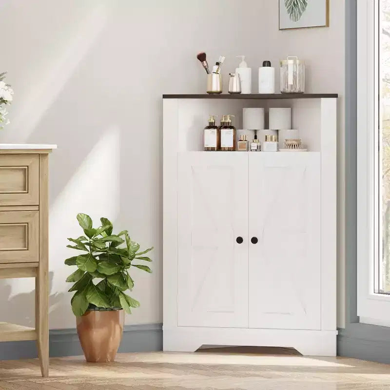 64.8 Grande Armoire d'Angle de Ferme avec 4 Portes et 5 Étagères de Rangement, Armoire de Rangement de Ferme avec Design de Porte de Grange