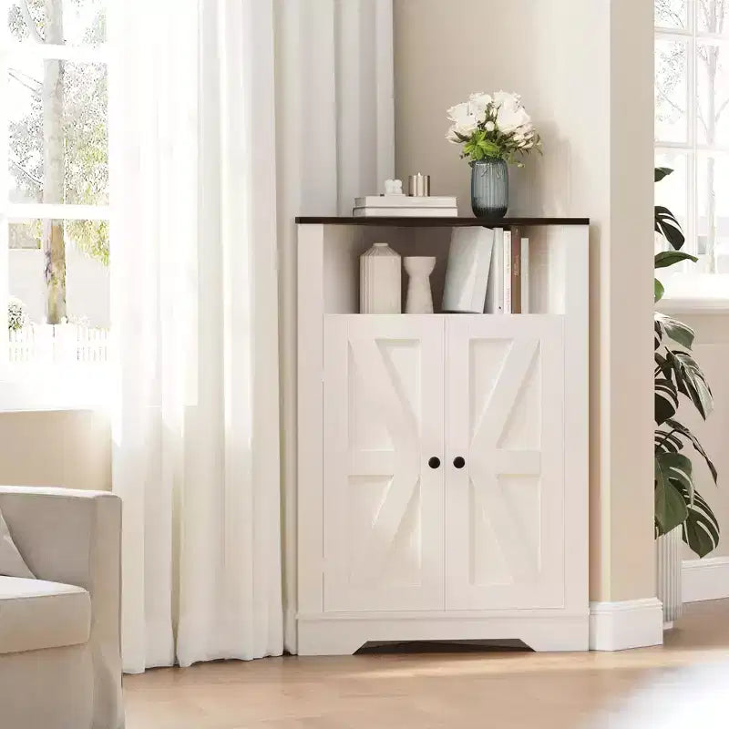 64.8 Grande Armoire d'Angle de Ferme avec 4 Portes et 5 Étagères de Rangement, Armoire de Rangement de Ferme avec Design de Porte de Grange