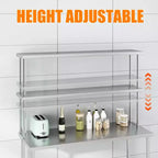 Étagère de laboratoire à 2 niveaux en acier inoxydable, 60 larg. x 12 prof. x 39 haut. (po), tablettes réglables robustes (capacité 360 lb + 220 lb) pour établi