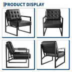 Fauteuil d'appoint du milieu du siècle - Fauteuil en similicuir avec pieds en métal pour salon, chambre, bureau, réception - Noir