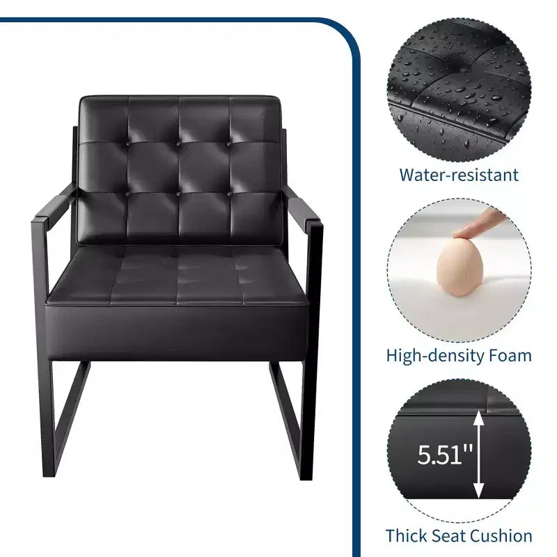 Fauteuil d'appoint du milieu du siècle - Fauteuil en similicuir avec pieds en métal pour salon, chambre, bureau, réception - Noir
