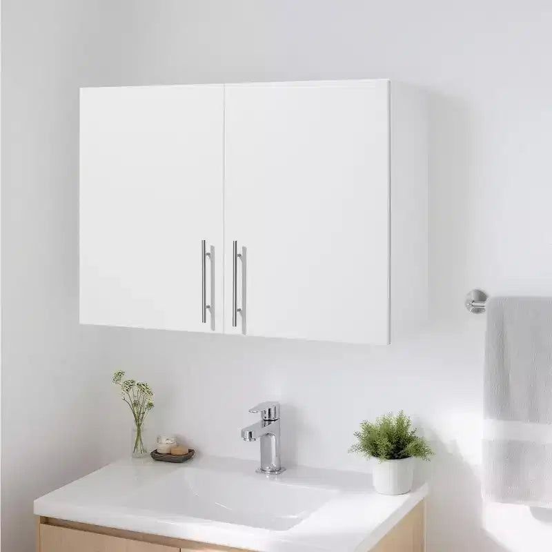 Armoire Murale de Buanderie VEVOR, Armoire Murale Suspendue à 2 Niveaux avec Étagère Réglable, Rangement de 32 po avec 2 Portes, Blanc