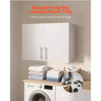 Armoire Murale de Buanderie VEVOR, Armoire Murale Suspendue à 2 Niveaux avec Étagère Réglable, Rangement de 32 po avec 2 Portes, Blanc