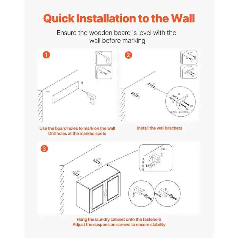 Armoire Murale de Buanderie VEVOR, Armoire Murale Suspendue à 2 Niveaux avec Étagère Réglable, Rangement de 32 po avec 2 Portes, Blanc