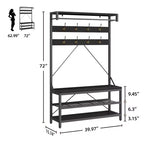 40 Portemanteau industriel avec banc et rangement à chaussures, porte-manteau avec barre de suspension, crochets et étagère de rangement pour entrée et vestiaire