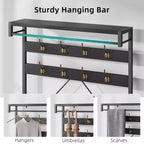 40 Portemanteau industriel avec banc et rangement à chaussures, porte-manteau avec barre de suspension, crochets et étagère de rangement pour entrée et vestiaire