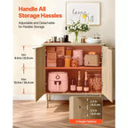 Meuble Bar à Café VEVOR, Table de Bar à Café Cannelée du Milieu du Siècle avec Rangement à 2 Niveaux, Buffet avec 2 Portes Coulissantes, 80 x 37,3 x 80 cm, Chêne