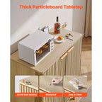 Meuble Bar à Café VEVOR, Table de Bar à Café Cannelée du Milieu du Siècle avec Rangement à 2 Niveaux, Buffet avec 2 Portes Coulissantes, 80 x 37,3 x 80 cm, Chêne