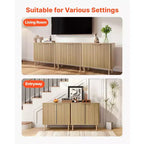 Meuble Bar à Café VEVOR, Table de Bar à Café Cannelée du Milieu du Siècle avec Rangement à 2 Niveaux, Buffet avec 2 Portes Coulissantes, 80 x 37,3 x 80 cm, Chêne