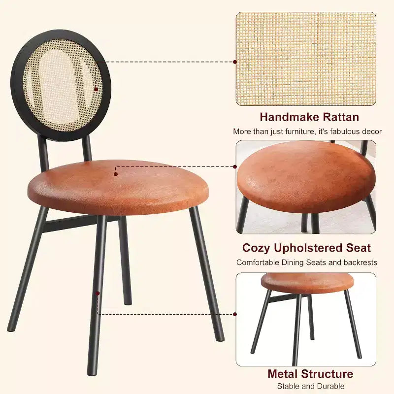 Chaises de salle à manger modernes en rotin, chaises de cuisine avec coussin rembourré et pieds en métal pour petit espace, salon, café, restaurant