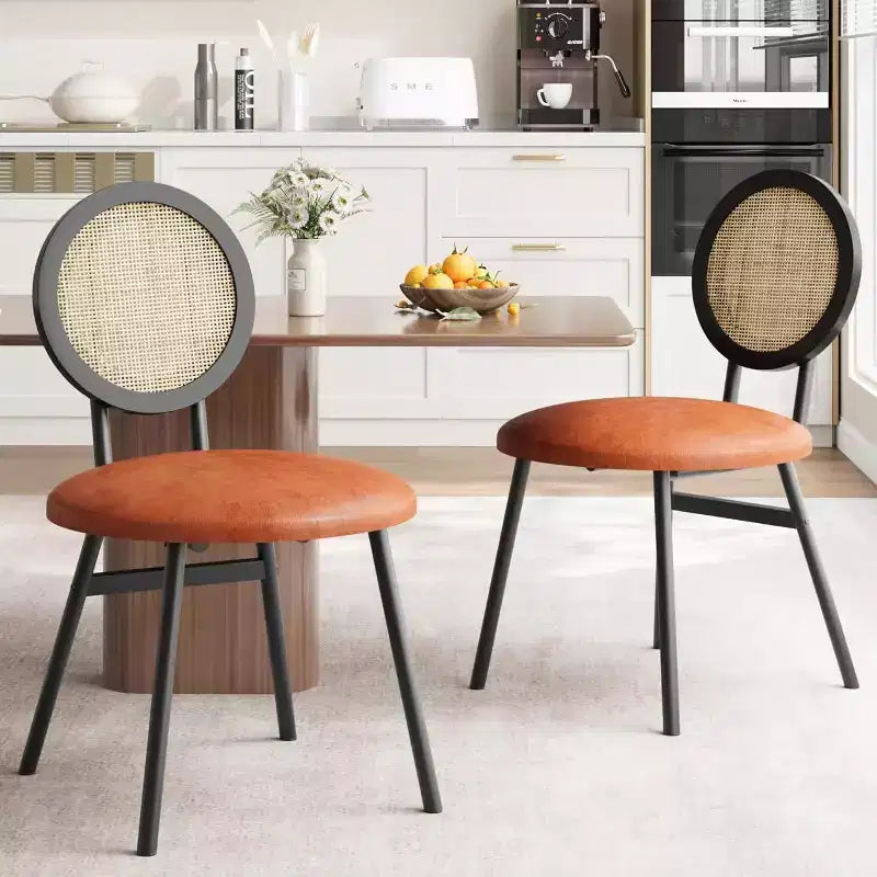 Chaises de salle à manger modernes en rotin, chaises de cuisine avec coussin rembourré et pieds en métal pour petit espace, salon, café, restaurant