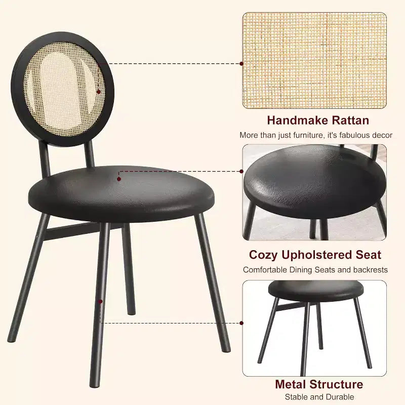 Chaises de salle à manger modernes en rotin, chaises de cuisine avec coussin rembourré et pieds en métal pour petit espace, salon, café, restaurant