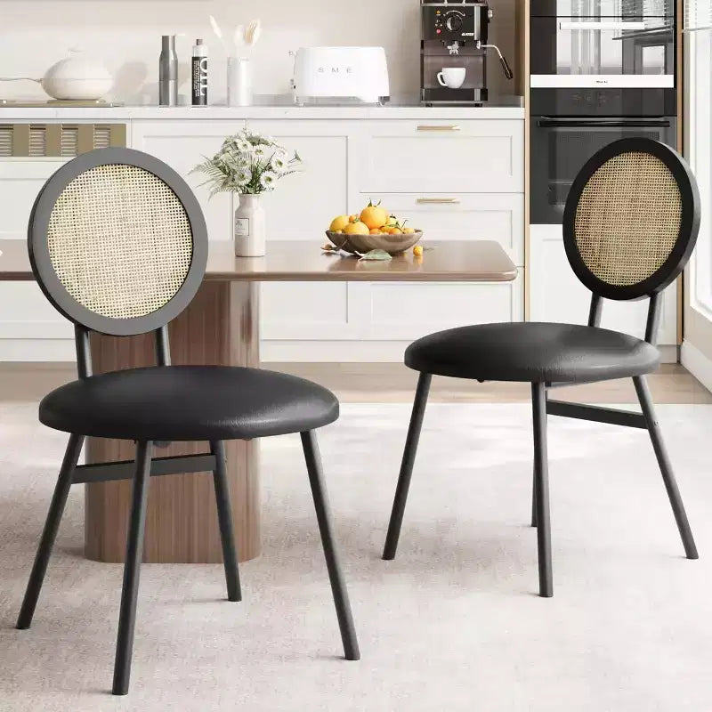 Chaises de salle à manger modernes en rotin, chaises de cuisine avec coussin rembourré et pieds en métal pour petit espace, salon, café, restaurant