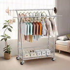 Porte-vêtements VEVOR, portant à vêtements roulant avec 2 tringles et panier de rangement, capacité de charge de 150 kg, argent