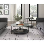 GDFStudio Carson Ensemble table basse et table d'appoint rondes modernes en métal 2 pièces avec plateau en verre