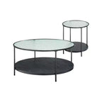 GDFStudio Carson Ensemble table basse et table d'appoint rondes modernes en métal 2 pièces avec plateau en verre