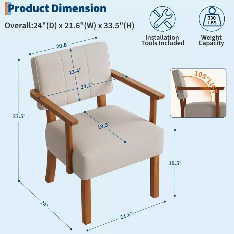 Fauteuil d'appoint moderne avec cadre en bois pour salon, chambre et salle à manger