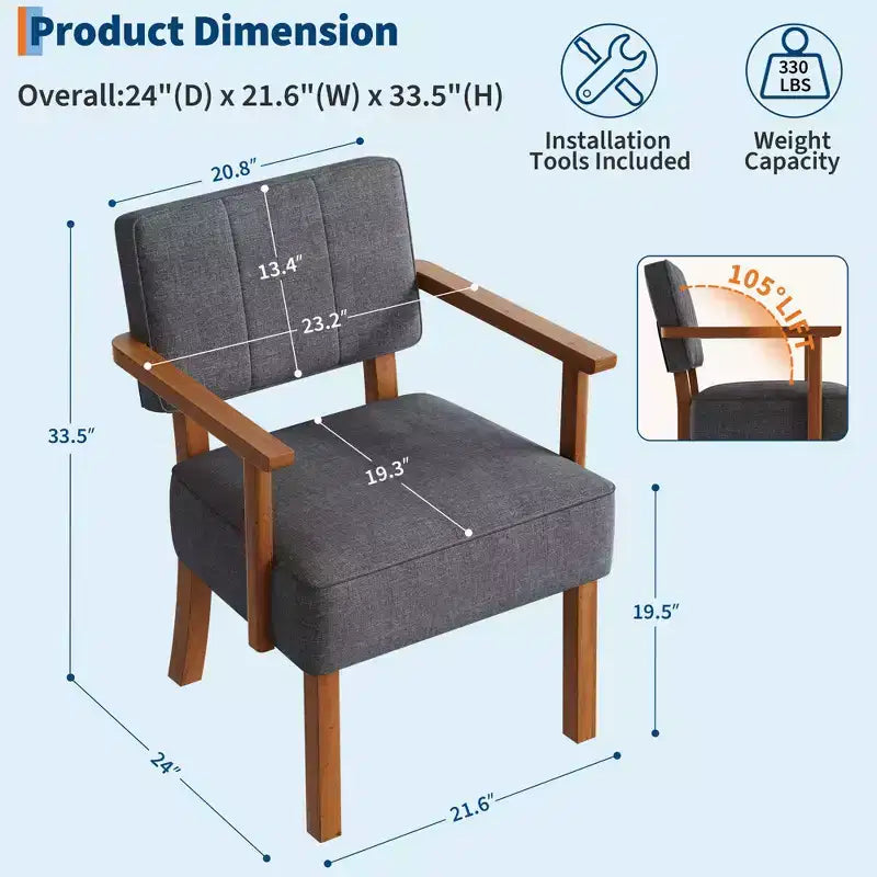 Fauteuil d'appoint moderne avec cadre en bois pour salon, chambre et salle à manger
