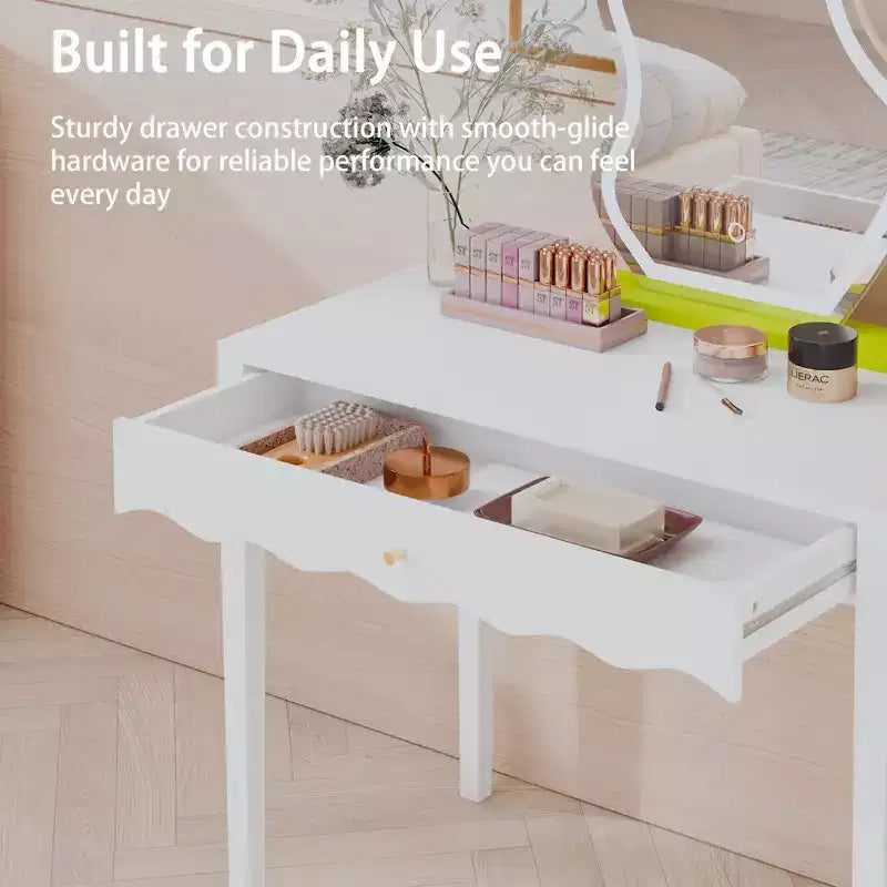 Coiffeuse blanche avec tiroir, petite table d'écriture de bureau, table console de rangement d'entrée (Table uniquement incluse) - ModernLuxe