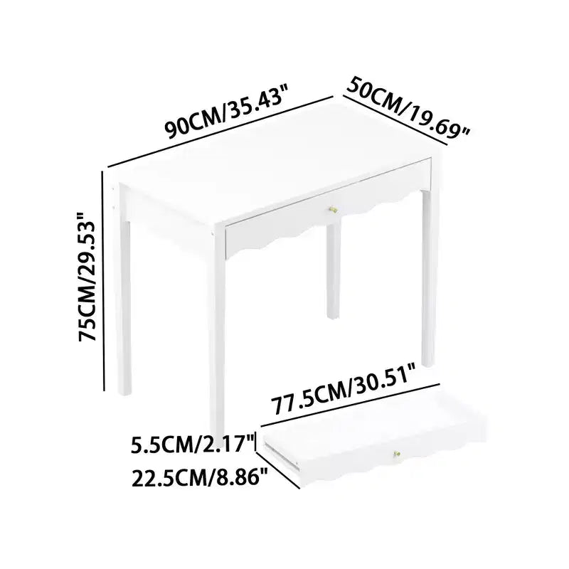 Coiffeuse blanche avec tiroir, petite table d'écriture de bureau, table console de rangement d'entrée (Table uniquement incluse) - ModernLuxe