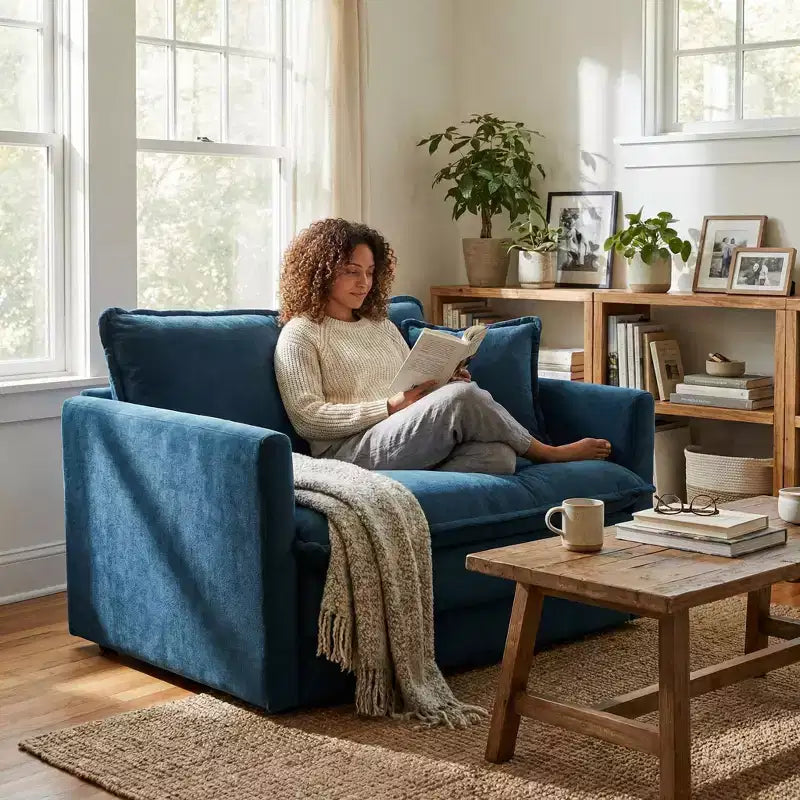 Fauteuil d'appoint profond surdimensionné Homy Casa avec coussin, bleu