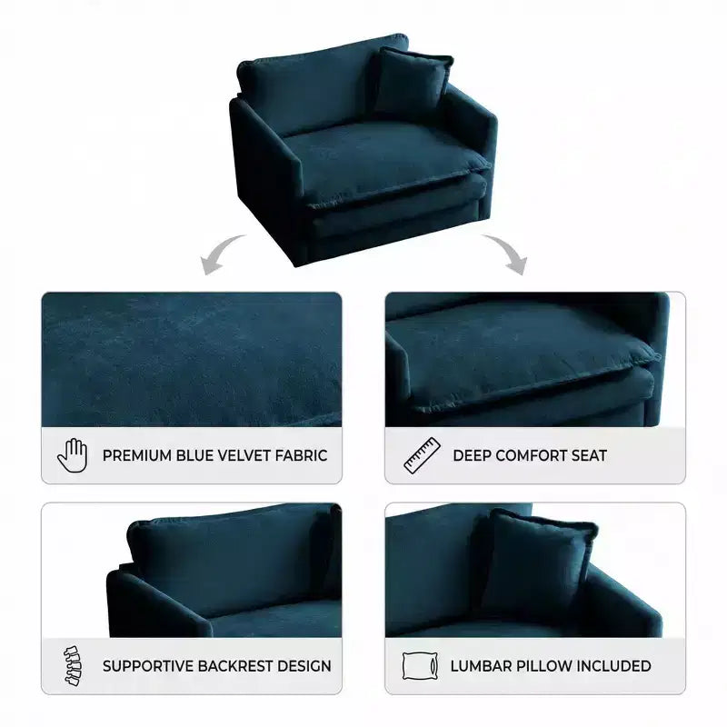 Fauteuil d'appoint profond surdimensionné Homy Casa avec coussin, bleu