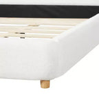 Cadre de lit plateforme minimaliste Queen/King avec tête de lit capitonnée douce, design incurvé, blanc crème - ModernLuxe