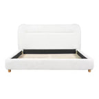 Cadre de lit plateforme minimaliste Queen/King avec tête de lit capitonnée douce, design incurvé, blanc crème - ModernLuxe