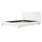 Cadre de lit plateforme minimaliste Queen/King avec tête de lit capitonnée douce, design incurvé, blanc crème - ModernLuxe