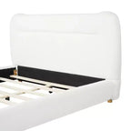 Cadre de lit plateforme minimaliste Queen/King avec tête de lit capitonnée douce, design incurvé, blanc crème - ModernLuxe