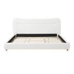 Cadre de lit plateforme minimaliste Queen/King avec tête de lit capitonnée douce, design incurvé, blanc crème - ModernLuxe