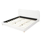 Cadre de lit plateforme minimaliste Queen/King avec tête de lit capitonnée douce, design incurvé, blanc crème - ModernLuxe