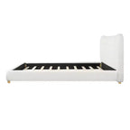 Cadre de lit plateforme minimaliste Queen/King avec tête de lit capitonnée douce, design incurvé, blanc crème - ModernLuxe