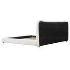 Cadre de lit plateforme minimaliste Queen/King avec tête de lit capitonnée douce, design incurvé, blanc crème - ModernLuxe