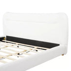 Cadre de lit plateforme minimaliste Queen/King avec tête de lit capitonnée douce, design incurvé, blanc crème - ModernLuxe