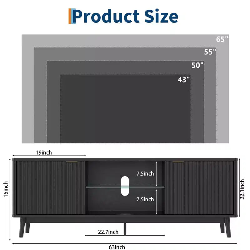 Meuble TV noir moderne, étagère réglable et meuble de rangement à 2 portes, meuble de divertissement pour salon ou chambre à coucher