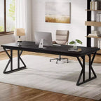 Lantine 78.74-Inch Large Executive Desk, Industrial Home Office Computer Desk, Simple Long Writing Study Table Business Furniture (Black)